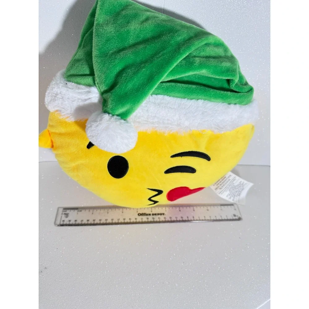 MSA Trading Winking Kissy Face Emoji Plush Holiday Pillow Yellow Green Hat 3226